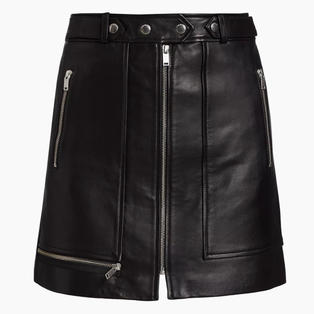 New Ena Pelly Black Smooth New Yorker Leather Mini Skirt w Zippers, size 4